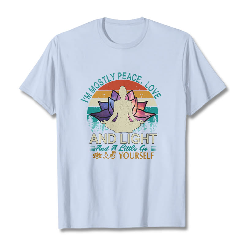 Buddha Stones Vivid Lotus Flower Meditator Sunset Pattern Tee Cotton T-shirt