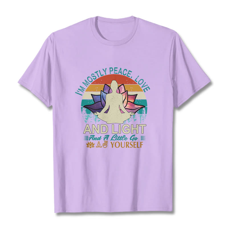Buddha Stones Vivid Lotus Flower Meditator Sunset Pattern Tee Cotton T-shirt