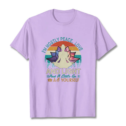 Buddha Stones Vivid Lotus Flower Meditator Sunset Pattern Tee Cotton T-shirt
