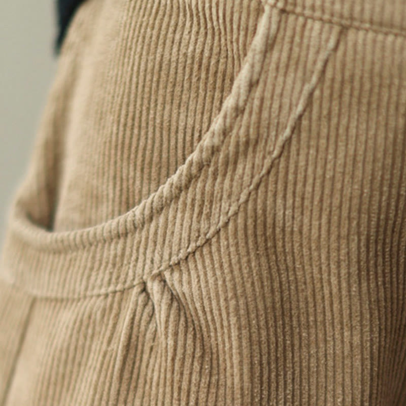 Buddha Stones Casual Buttons Leg Opening Design Women's Cotton Corduroy Pants With Pockets