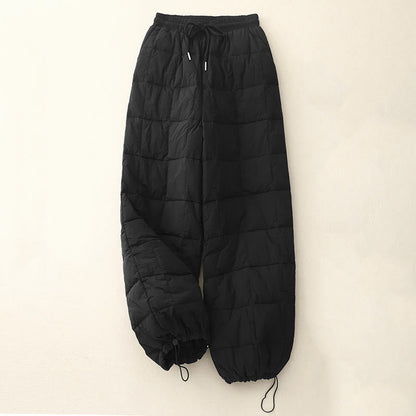 Buddha Stones Winter Drawstring Leg Opening Design Women's Cotton Pants With Pockets
