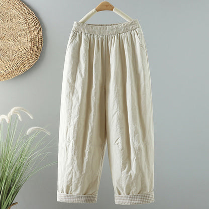 Buddha Stones Winter Plain Women's Harem Cotton Ankle-Length Pants With Pockets
