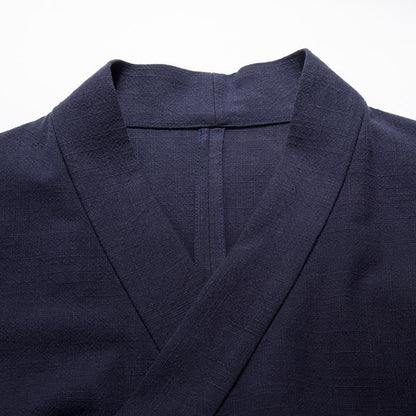 Buddha Stones Chinese Frog-Buttons Long Sleeve Design Open Front Jacket Men's Cotton Linen Kimono