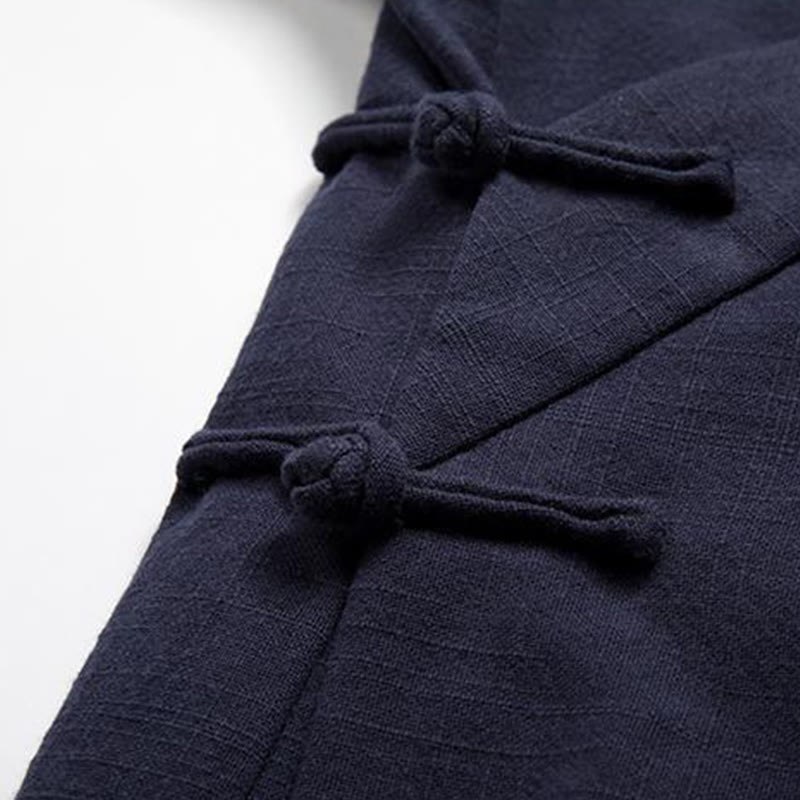 Buddha Stones Chinese Frog-Buttons Long Sleeve Design Open Front Jacket Men's Cotton Linen Kimono