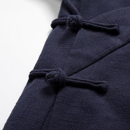 Buddha Stones Chinese Frog-Buttons Long Sleeve Design Open Front Jacket Men's Cotton Linen Kimono