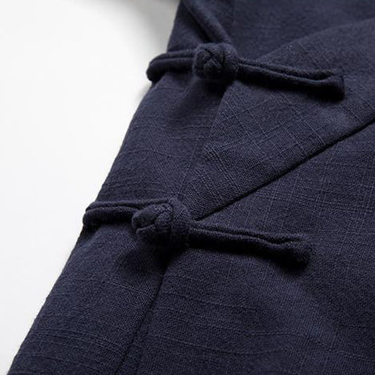 Buddha Stones Chinese Frog-Buttons Long Sleeve Design Open Front Jacket Men's Cotton Linen Kimono