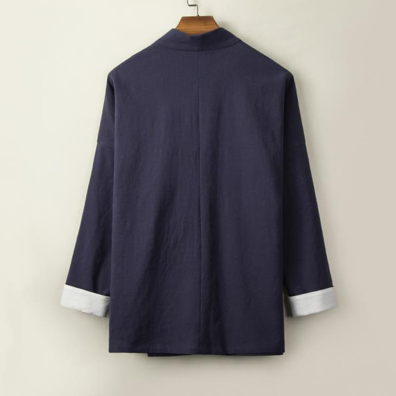 Buddha Stones Chinese Frog-Buttons Long Sleeve Design Open Front Jacket Men's Cotton Linen Kimono