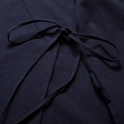 Buddha Stones Chinese Frog-Buttons Long Sleeve Design Open Front Jacket Men's Cotton Linen Kimono