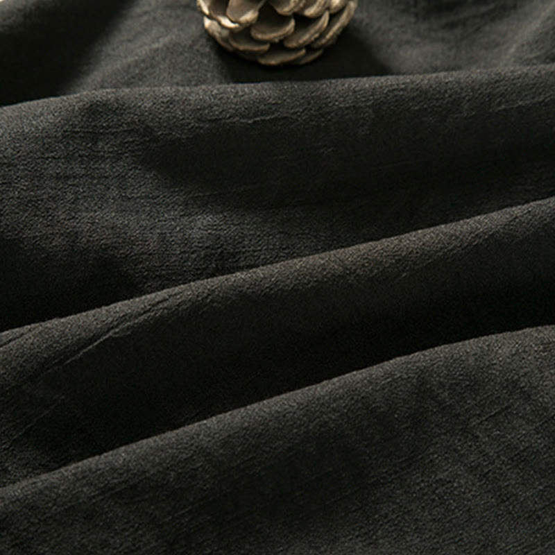 Buddha Stones Lace-Up Design Open Front Jacket Men's Cotton Linen Long Sleeve Kimono