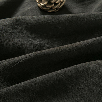Buddha Stones Lace-Up Design Open Front Jacket Men's Cotton Linen Long Sleeve Kimono