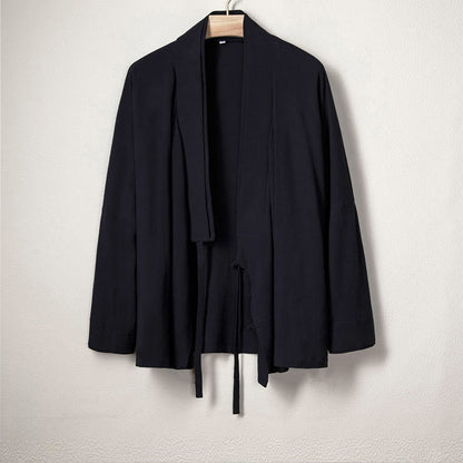 Buddha Stones Men's Plain Design Open Front Jacket Cotton Linen Long Sleeve Kimono