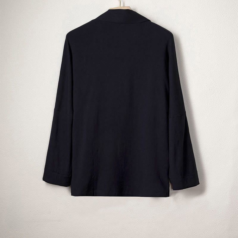 Buddha Stones Men's Plain Design Open Front Jacket Cotton Linen Long Sleeve Kimono