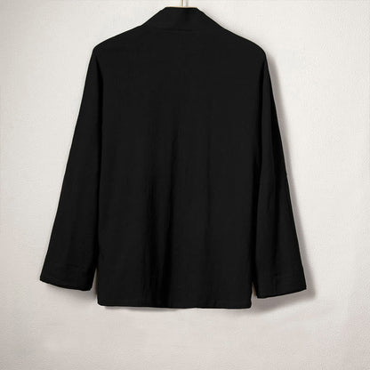 Buddha Stones Men's Plain Design Open Front Jacket Cotton Linen Long Sleeve Kimono