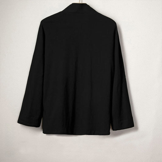Buddha Stones Men's Plain Design Open Front Jacket Cotton Linen Long Sleeve Kimono