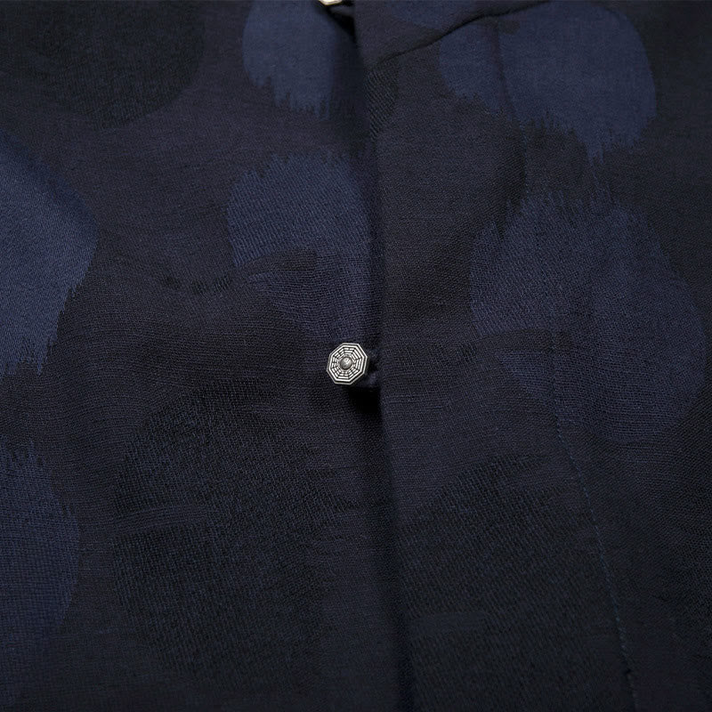 Buddha Stones Jacquard Button Men's Cotton Linen Long Sleeve Fleece-Lined Jacket Shirt