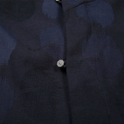 Buddha Stones Jacquard Button Men's Cotton Linen Long Sleeve Fleece-Lined Jacket Shirt