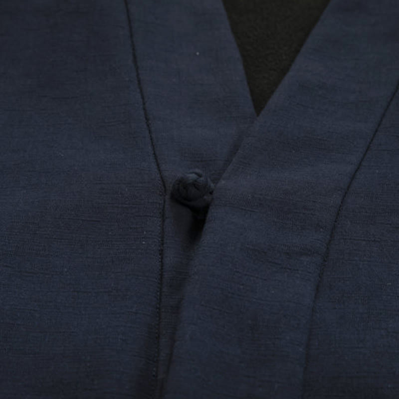 Buddha Stones Men's Long Sleeve Frog-Button Open Front Fleece-Lined Cotton Linen Jacket Kimono