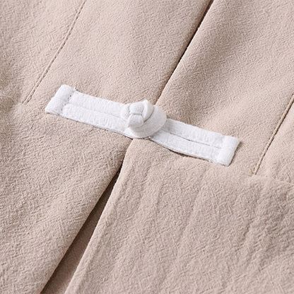 Buddha Stones Long Sleeve Buttons Design Men's Open Front Cotton Linen Jacket Kimono With Pockets