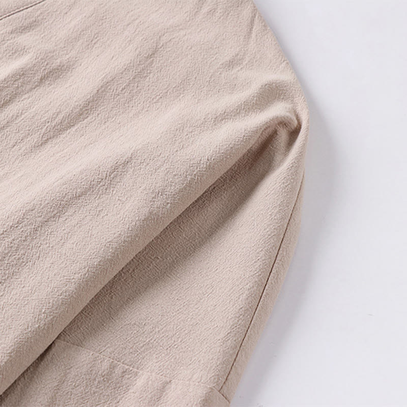 Buddha Stones Long Sleeve Buttons Design Men's Open Front Cotton Linen Jacket Kimono With Pockets