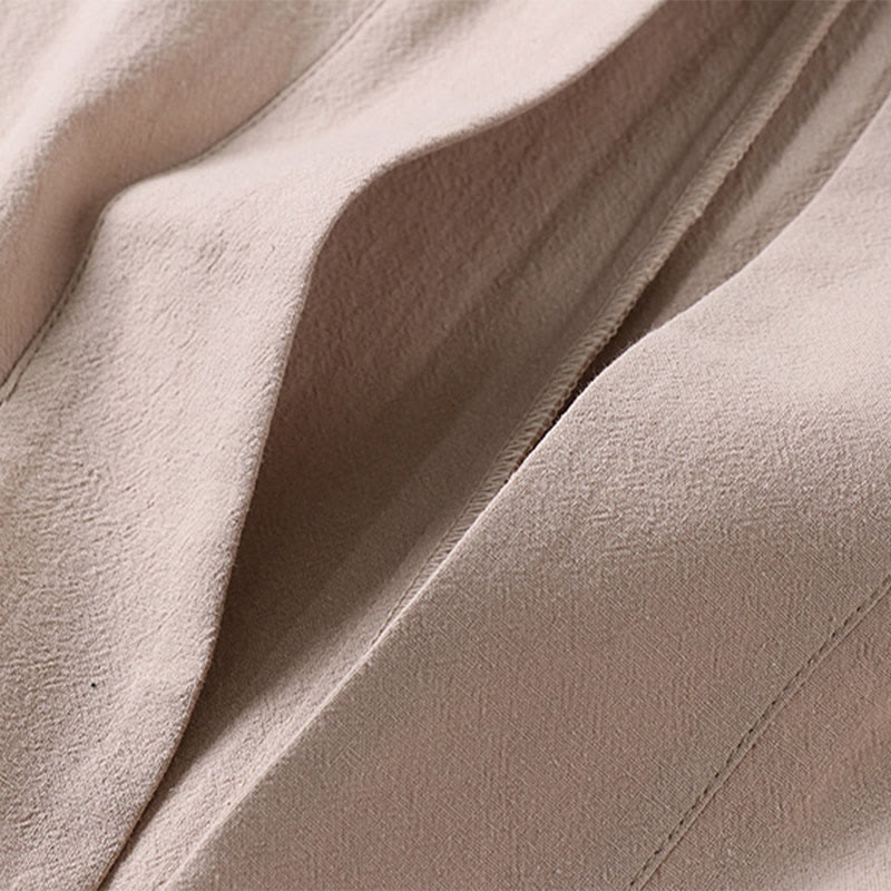 Buddha Stones Long Sleeve Buttons Design Men's Open Front Cotton Linen Jacket Kimono With Pockets
