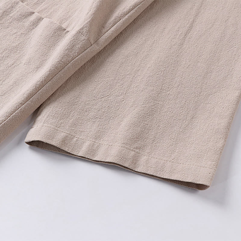 Buddha Stones Long Sleeve Buttons Design Men's Open Front Cotton Linen Jacket Kimono With Pockets