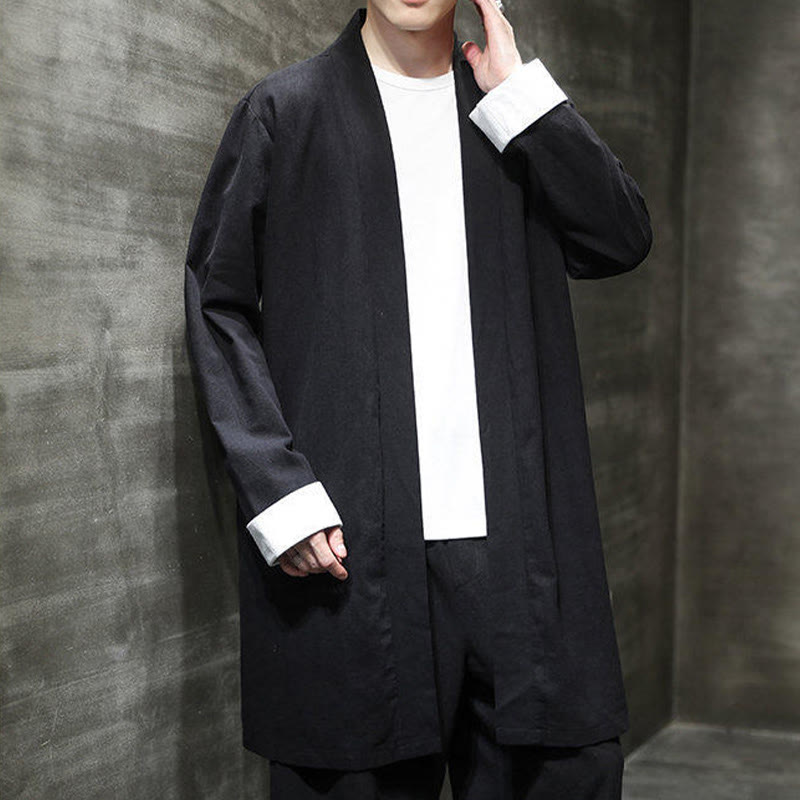 Buddha Stones Spring Long Sleeve Open Front Men's Cotton Linen Zen Jacket Kimono
