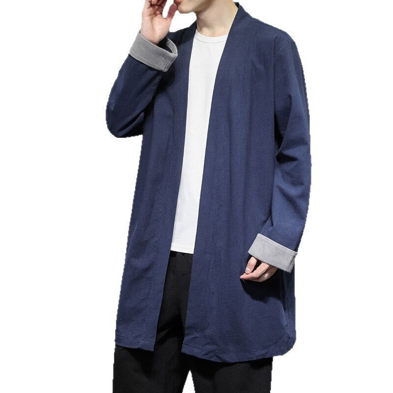 Buddha Stones Spring Long Sleeve Open Front Men's Cotton Linen Zen Jacket Kimono
