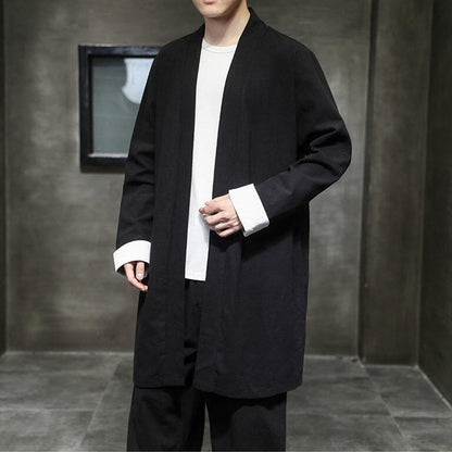 Buddha Stones Spring Long Sleeve Open Front Men's Cotton Linen Zen Jacket Kimono