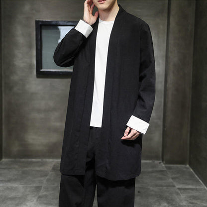 Buddha Stones Spring Long Sleeve Open Front Men's Cotton Linen Zen Jacket Kimono