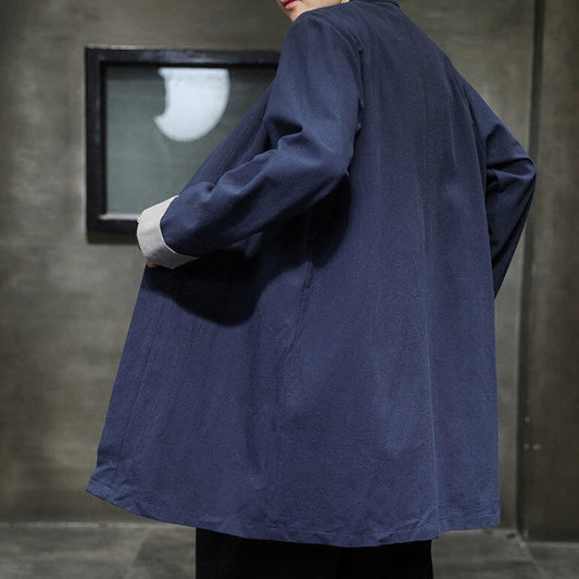 Buddha Stones Spring Long Sleeve Open Front Men's Cotton Linen Zen Jacket Kimono