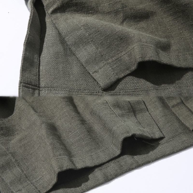 Buddha Stones Plain Simple Design Open Front Cotton Linen Men's Long Sleeve Jacket Kimono