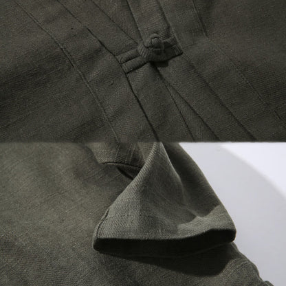 Buddha Stones Plain Simple Design Open Front Cotton Linen Men's Long Sleeve Jacket Kimono
