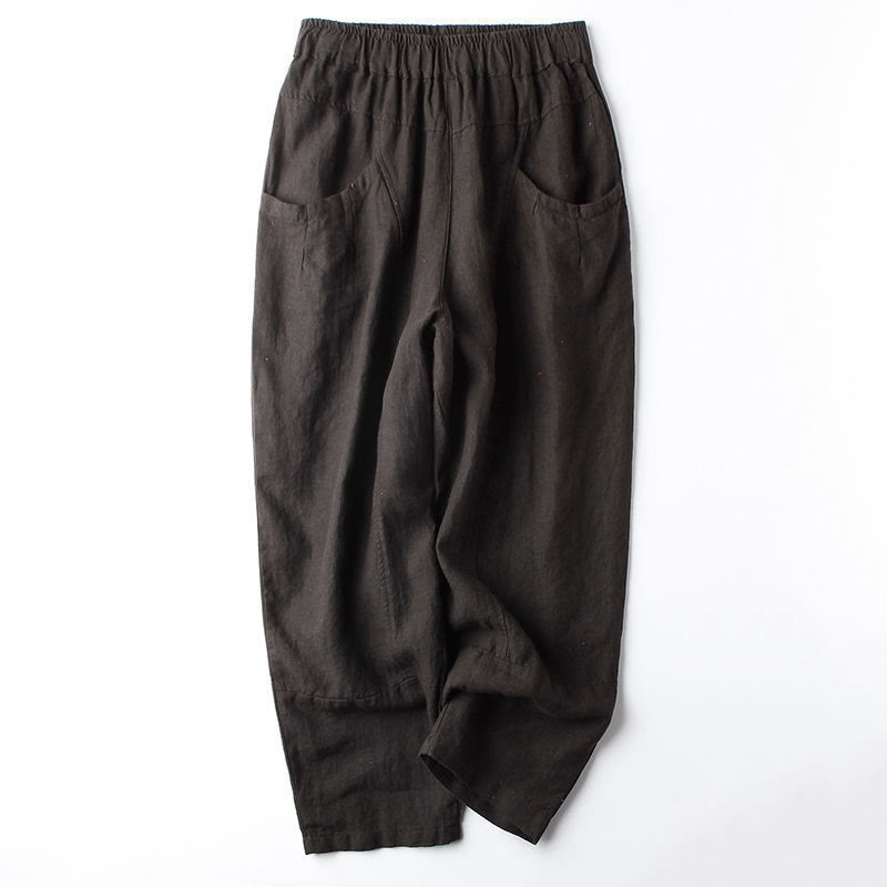 Buddha Stones Casual High Waist Design Women's Harem Cotton 7-8 Length Pants With Pockets