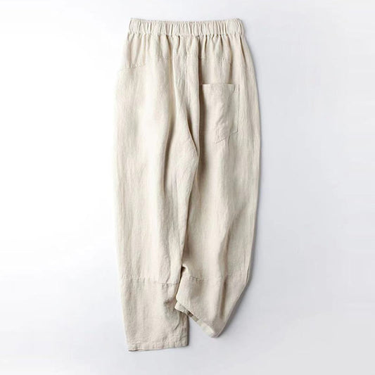 Buddha Stones Casual High Waist Design Women's Harem Cotton 7-8 Length Pants With Pockets