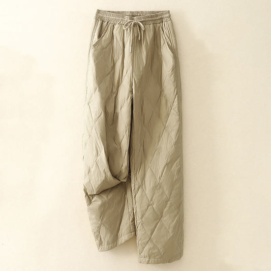 Buddha Stones Casual High Waist Drawstring Design Women's Wide Leg Cotton Pants With Pockets