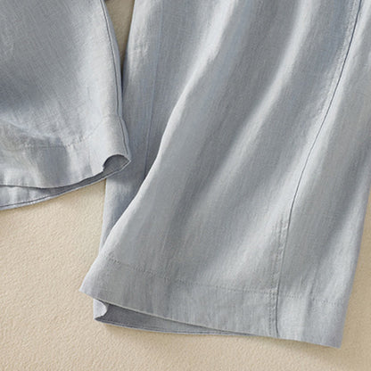 Buddha Stones Commute Plain Design Drawstring Cotton Linen Women's Wide Leg Pants With Pockets