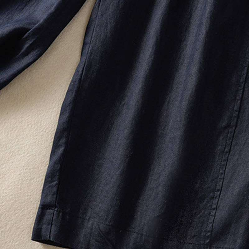 Buddha Stones Commute Plain Design Drawstring Cotton Linen Women's Wide Leg Pants With Pockets