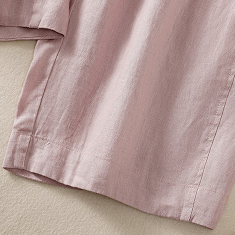 Buddha Stones Commute Plain Design Drawstring Cotton Linen Women's Wide Leg Pants With Pockets