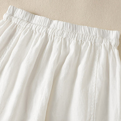 Buddha Stones Commute Plain Design Drawstring Cotton Linen Women's Wide Leg Pants With Pockets