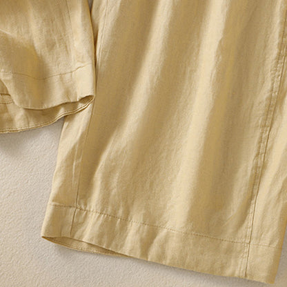 Buddha Stones Commute Plain Design Drawstring Cotton Linen Women's Wide Leg Pants With Pockets