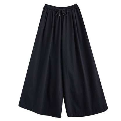 Buddha Stones Retro Leg Opening Slit Design Cotton Women's Wide Leg Pants With Pockets