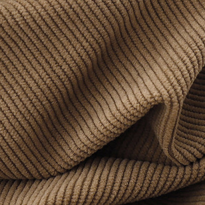 Buddha Stones Tan Solid Color Cotton Linen Corduroy Puff Long Sleeve Midi Dress