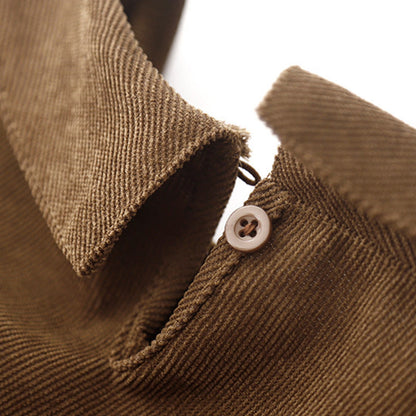 Buddha Stones Button Design Cotton Corduroy Peter Pan Collar Long Sleeve Midi Dress With Pockets