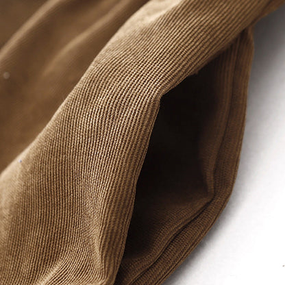 Buddha Stones Button Design Cotton Corduroy Peter Pan Collar Long Sleeve Midi Dress With Pockets