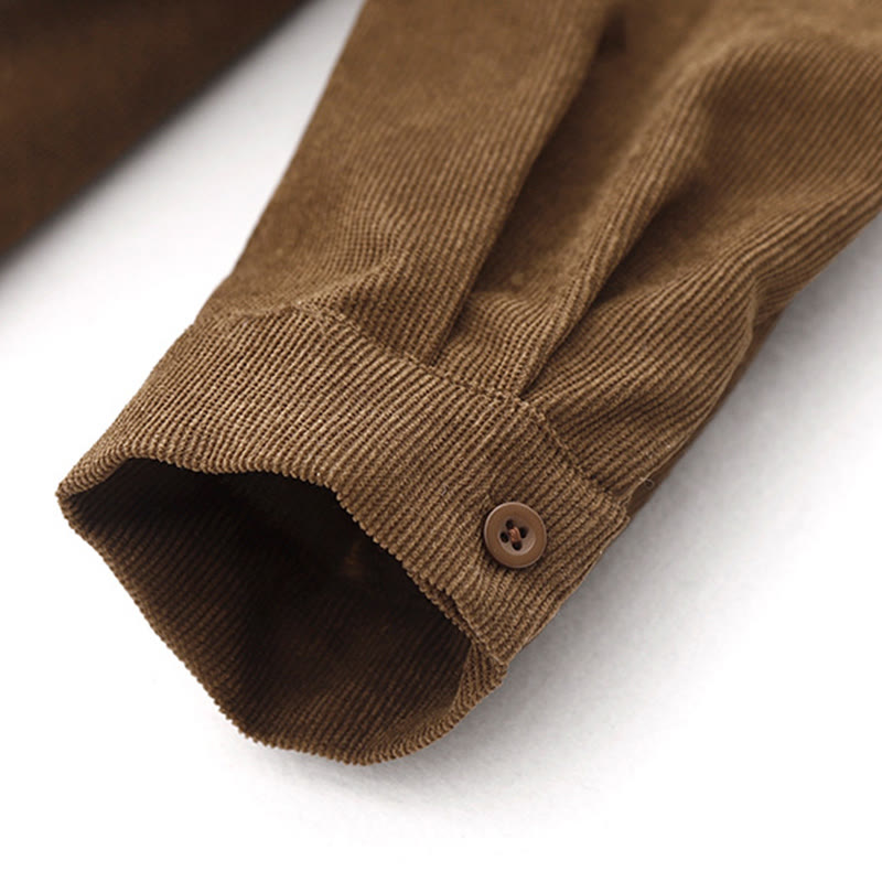 Buddha Stones Button Design Cotton Corduroy Peter Pan Collar Long Sleeve Midi Dress With Pockets