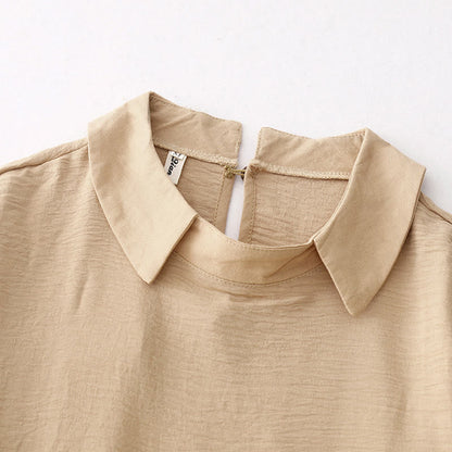 Buddha Stones Spring Plain Lapel Long Sleeve Cotton Linen Midi Dress With Pockets