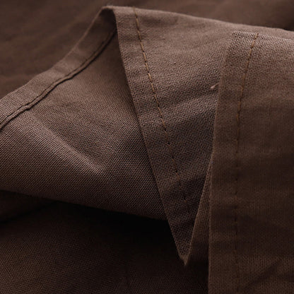 Buddha Stones Spring Plain Lapel Long Sleeve Cotton Linen Midi Dress With Pockets