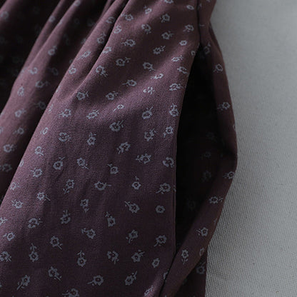 Buddha Stones Printing Floral Accordion Pleats Cotton Linen Long Sleeve Midi Dress With Pockets
