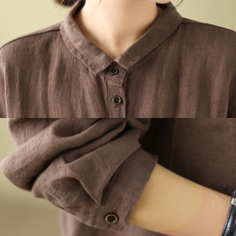 Buddha Stones Casual Plain Women's Cotton Linen Long Sleeve Shirt
