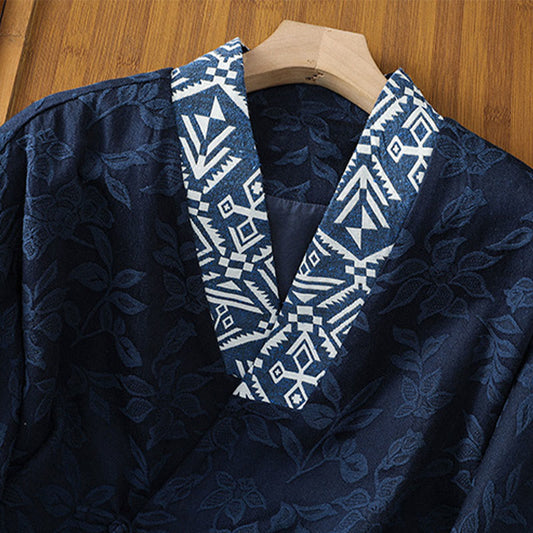 Buddha Stones Casual Jacquard Frog-Button Women's Cotton Linen Long Sleeve Shirt